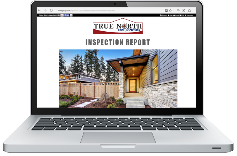 Lap Top showing True North online home inspection report.